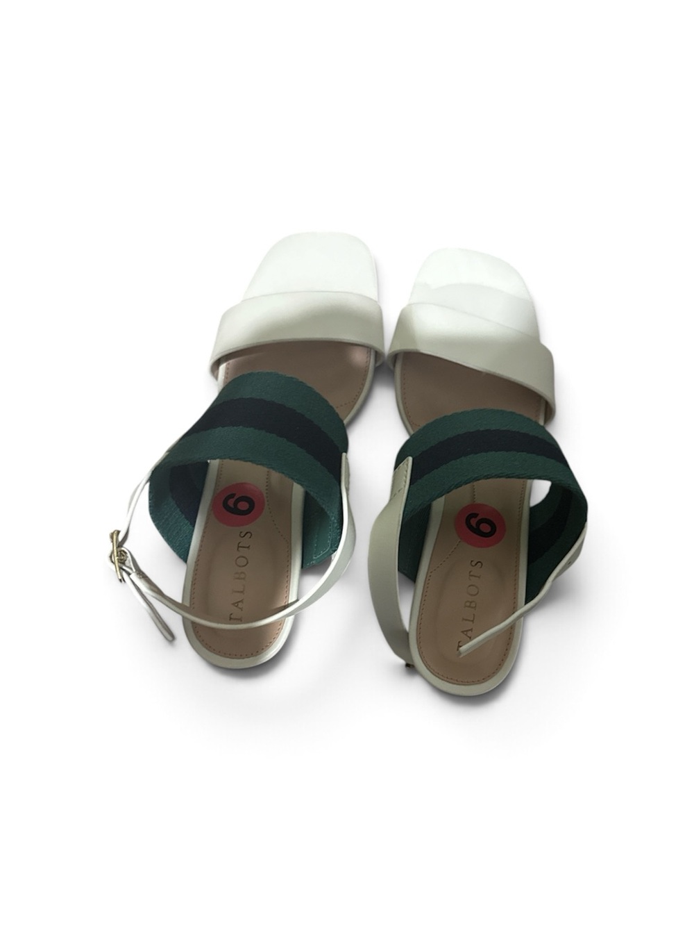 Talbots White Sandals with Dark Green Striped Elastic Straps